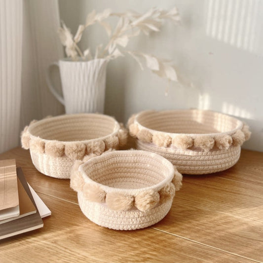 Pom-pom cotton thread basket storage basket, desktop utility box, cosmetic organizer box, underwear storage box, cartoon storage basket