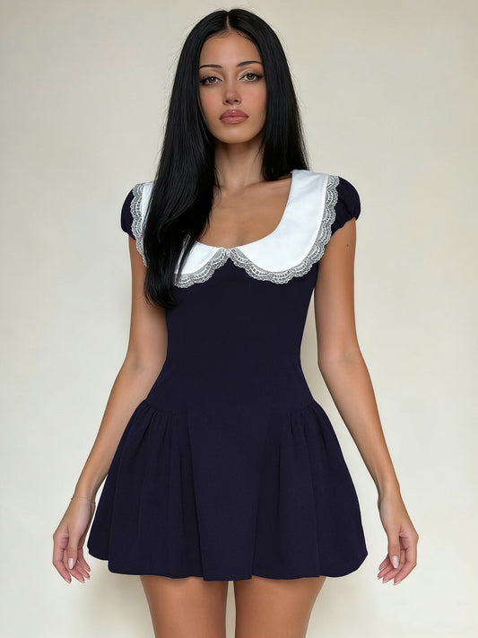 Girly style doll collar short-sleeved dress 2026 summer new hot girl waist slimming and versatile temperament short skirt girl