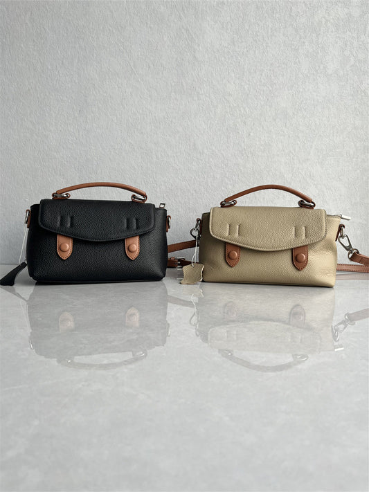 Summer new top-layer cowhide small square bag Korean version of trendy fashion and versatile leather contrasting one-shoulder crossbody women's bag