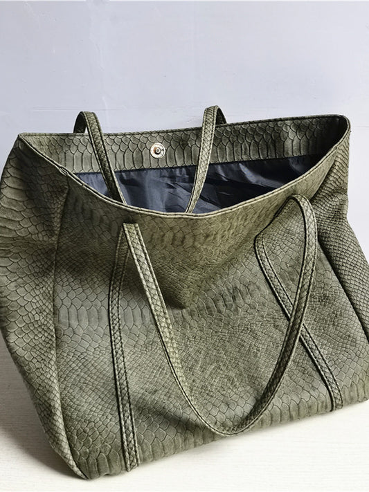 Foreign trade snake vintage distressed class bag commuter bag women's large capacity tote bag shopping bag shoulder tote bag
