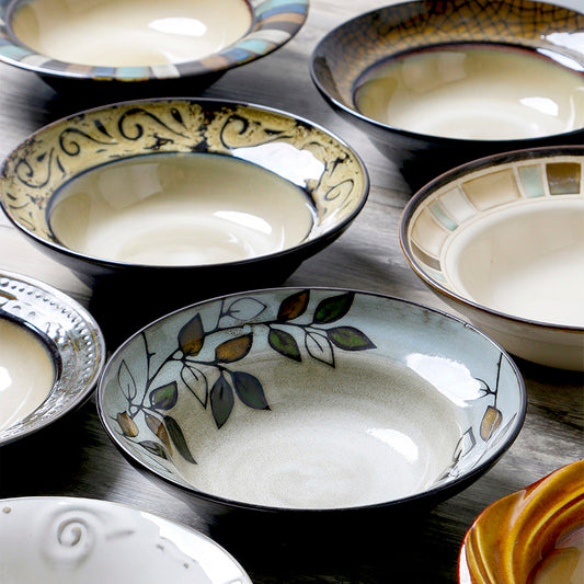 Japanese Plate, Creative Straw Hat Plate, Vegetable Plate, Deep Dish, Home Soup Plate, Pasta Plate, Ceramic Tableware, Fruit Salad Plate