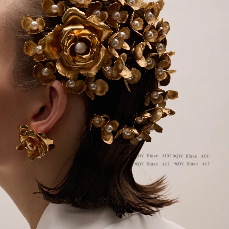Vintage brushed gold flower pearl hairpin, new Chinese U-shaped hairpin, daily versatile, commuter updo, artifact hair accessories