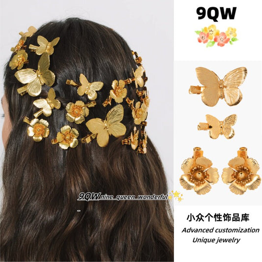9QW self-made European and American explosive butterfly flower hair accessories hairpin shape versatile textured head clip bangs clip side clip