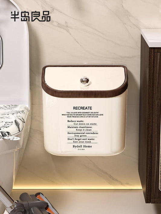 Cream style toilet trash can wall mounted with lid sandwiched toilet bathroom toilet storage large capacity paper basket