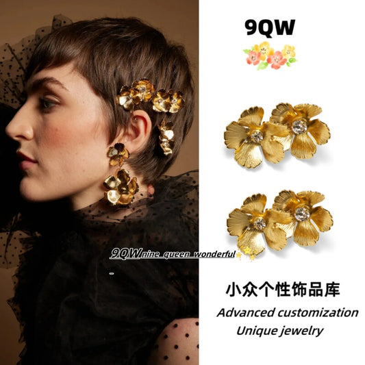 9QW exquisite three-dimensional metal flower hairpin, hair accessories, versatile styling, photo makeup, plus points, bangs, trimming, tide