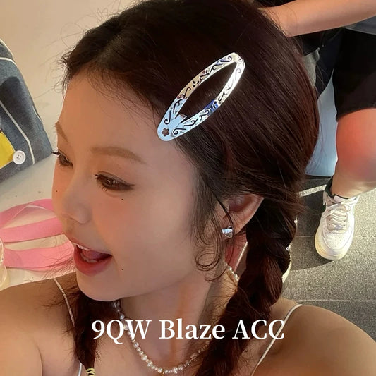 9QW Exotic Style Hollow Flower Oval BB Hairpin Forehead Broken Hairpin Women Simple Fashion Versatile Sweet Cool Style