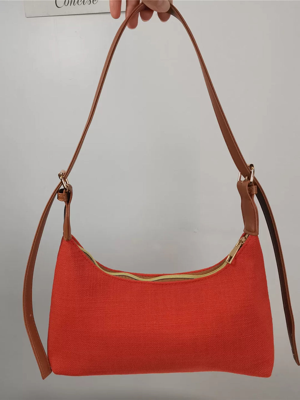 Canvas red women's armpit bag crossbody bag women's high-end niche light luxury baguette bag crescent bag foreign trade export