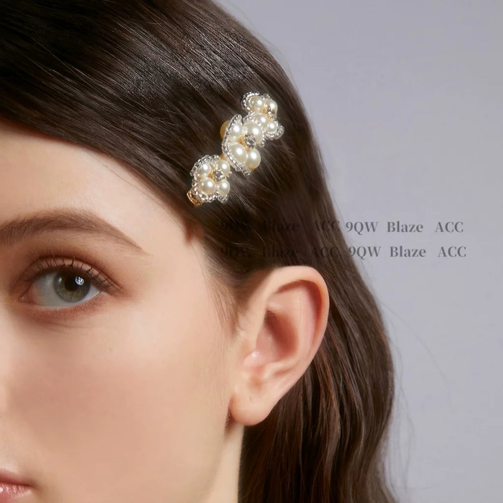 French vintage daughter pearl flower hairpin hand-woven side clip high-end broken hair bangs clip clip