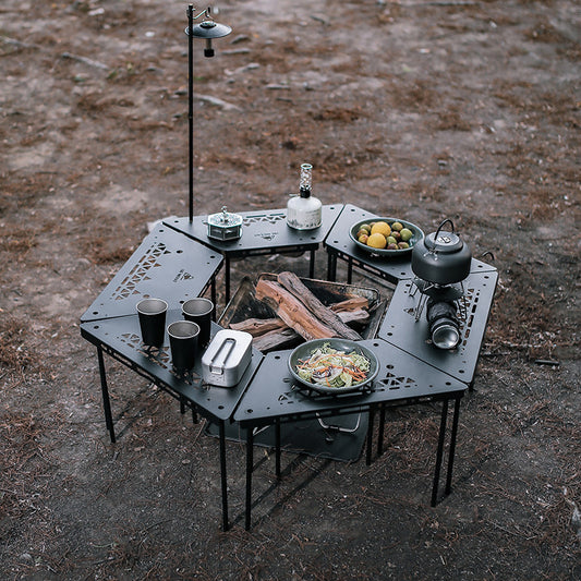 Outdoor camping folding table, self-driving tour, barbecue table, hearth table, splicable DIY combination table, trapezoidal wrought iron dining table
