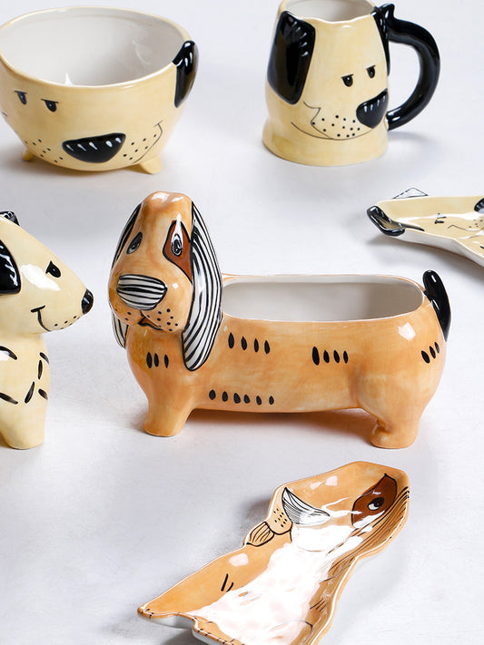 OMK American special-shaped salad bowl creative underglaze hand-painted puppy noodle bowl personalized entrance table storage set