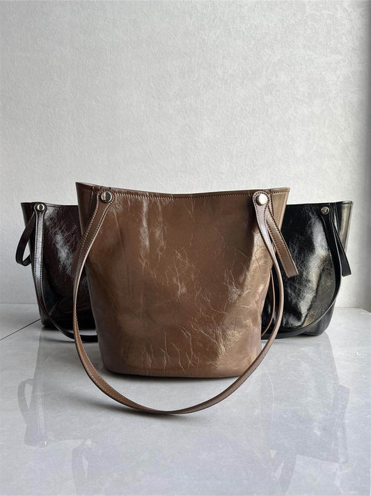 Export foreign trade last order high-quality oil wax top layer cowhide bucket bag high-end commuting simple handbag shoulder bag