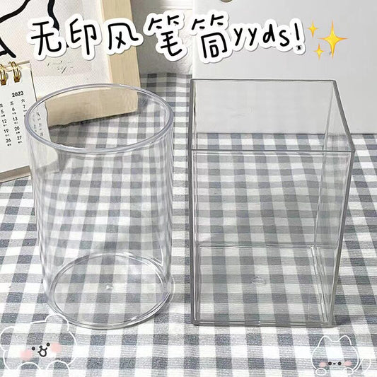 Transparent pen holder acrylic storage box student office desktop children girl light luxury luxury sense boy large size ins style square