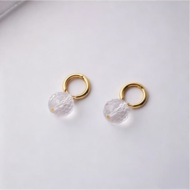 Honey Words Chronicles Honey Words Zhu Zhu Same Earrings Faceted Bead Crystal Earrings High-end Circle Earrings High-End