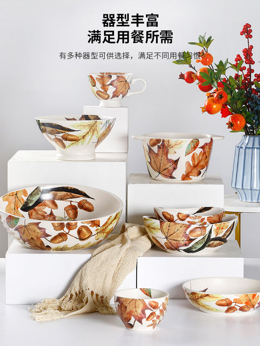 OMK American Vintage Tableware Creative Special-shaped Fruit Salad Bowl Ceramic Rice Bowl Set Household Soup Bowl Ears