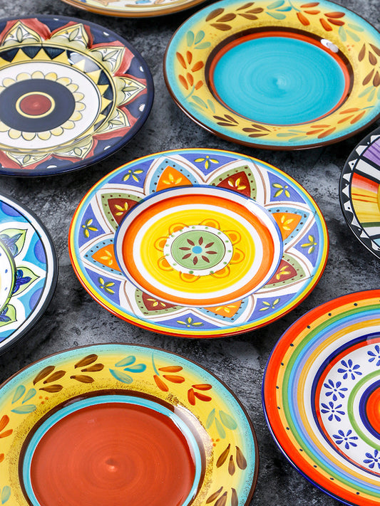 OMK hand-painted ceramic plate, European home dining plate, Chinese and Western food plate, fruit plate, creative plating, wall hanging plate