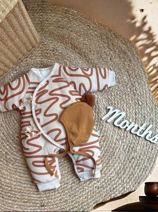 INS Nordic style newborn baby autumn and winter thickened cotton clothes 0-3 early birth A small moon collar baby clothes for boys and girls