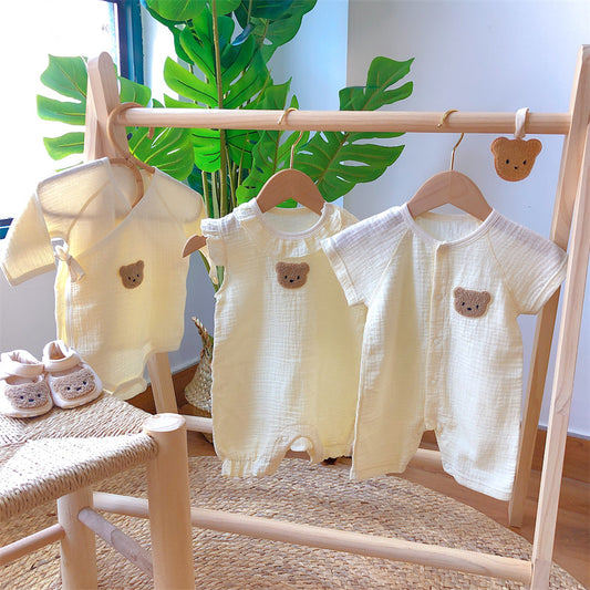 Newborn baby clothes gauze thin dragon and phoenix baby full moon clothes summer cute one-piece clothes super cute crawling clothes
