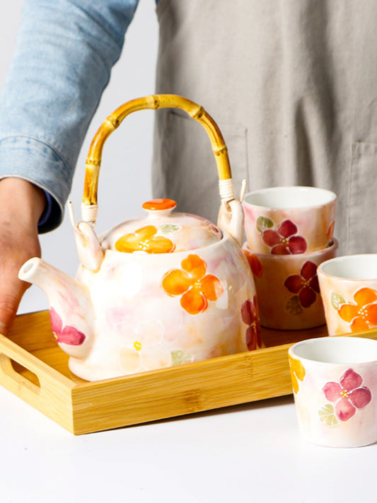 European and American customers small fresh Japanese-style ceramic tea kettle beam pot underglaze color and style afternoon teapot cup tea set