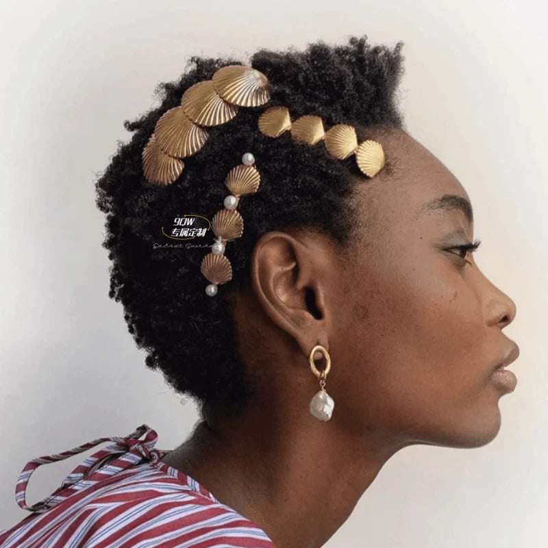 9QW Hawaiian resort style shell pearl hairpin niche high-end sense versatile side clip bangs clip hair accessory headdress