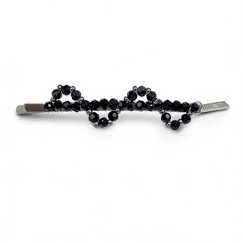 Black crystal wave beaded hairpin niche high-end ins style side clip cool feeling broken hair bang clip clip