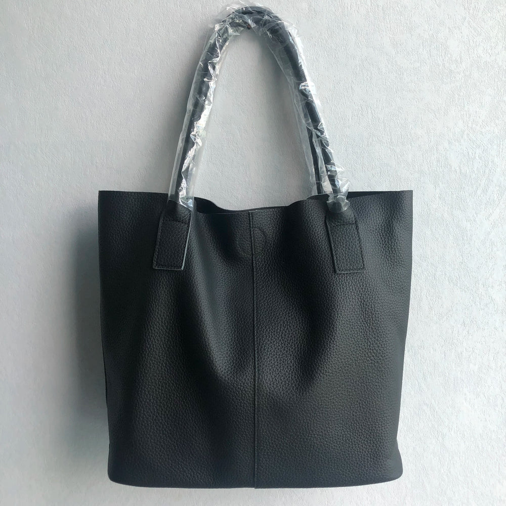 Genuine leather top layer cowhide large-capacity simple tote bag fashionable and versatile, can hold a shopping bag, soft leather shoulder bag