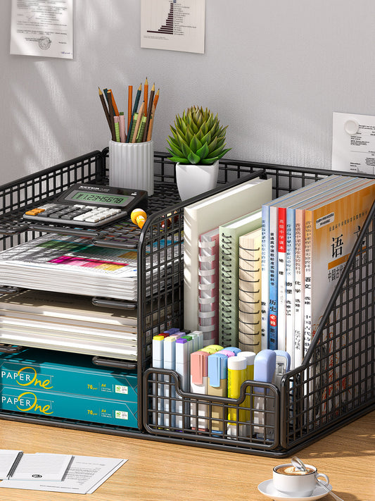 Document Rack, Office Desktop, Document Storage Rack, Multi-layer Metal Document Storage Rack, Desk Storage Rack, Office Supplies Shelf Storage, Vertical Office Workstation, Bookshelf, Desktop Storage