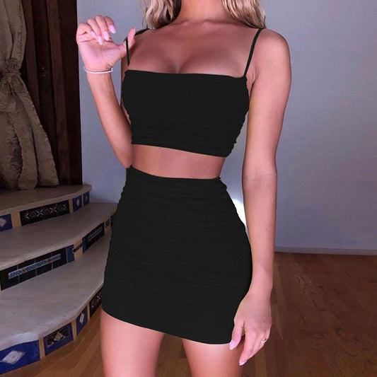 European and American hot girl style foreign trade suit short suspender thin skirt sexy skirt tight hip wrap night head office dress