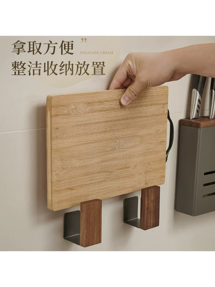 Walnut solid wood kitchen cutting board rack free punching pot lid rack chopping board storage artifact cutting board storage rack Y