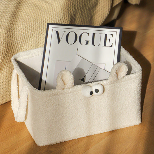 Cartoon storage basket laundry organizer tabletop snack basket thickened lambswool teddy velvet toy clothes storage basket