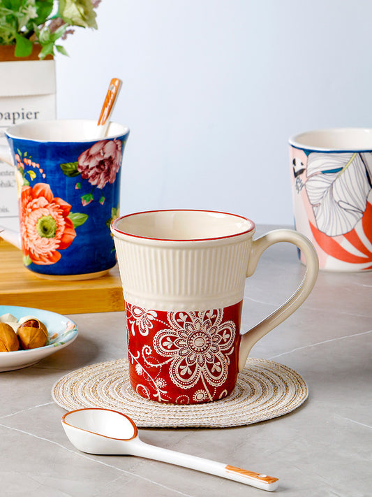 OMK creative painted cup girls' high-value ceramic mug large capacity coffee juice cup underglaze color