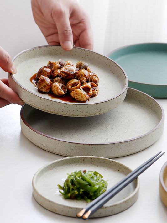 OMK Vintage Round Dinner Plate Japanese Stoneware Wabi-sabi Tableware Creative Personality Restaurant Tableware Side Dishes Dim Sum Plate