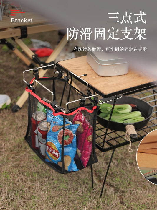 Outdoor camping portable storage mesh rack kitchen storage mesh bag picnic table storage rack storage net hanging barbecue tools
