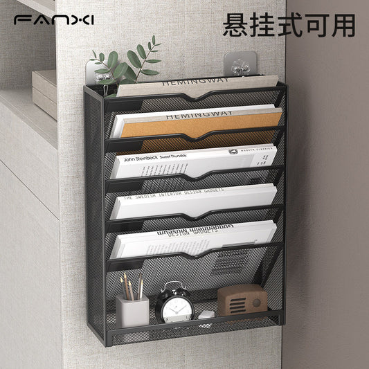 Metal file rack folder storage box office desktop file storage rack file frame table partition hanging magazine rack data rack office supplies books simple finishing shelf