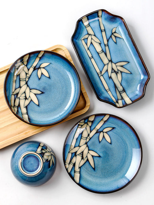 New Chinese ceramic plate set vegetable plate rice bowl combination creative underglaze color home fish plate personalized restaurant