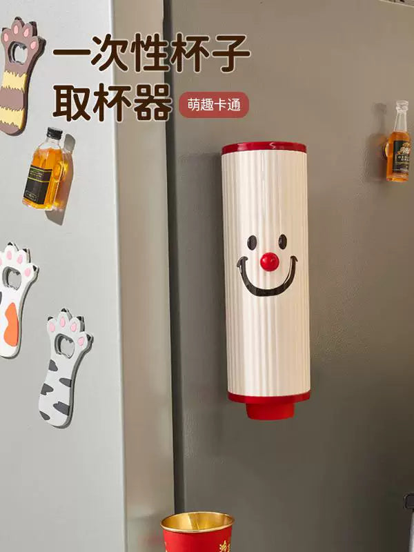Disposable cup picker, wall-mounted paper cup, water cup storage box, smiley cup rack, storage rack, dustproof artifact