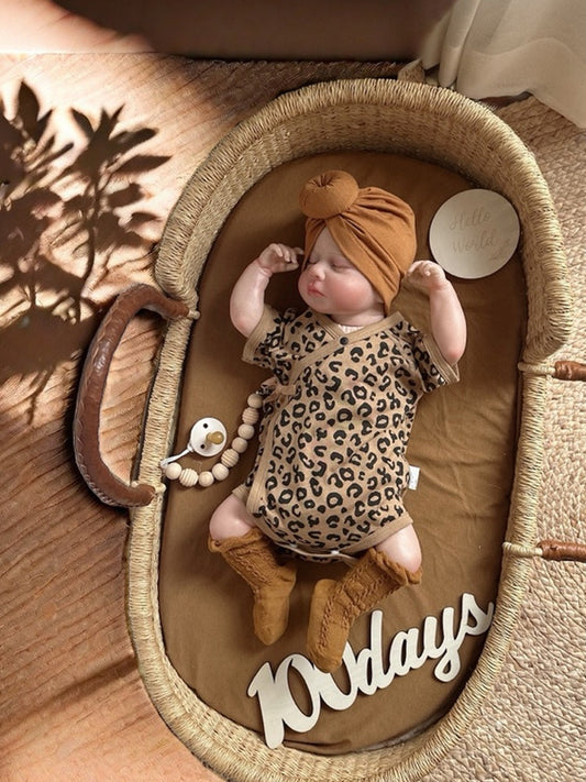 Leopard print newborn baby clothes summer short sleeve fart wrap cotton A boys and girls baby triangle ha coat 52