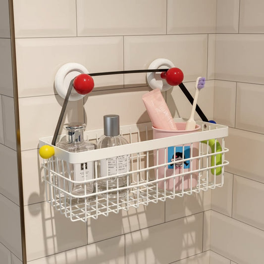 Bathroom suction cup storage rack, bathroom wall hanging cosmetic storage box, toilet wall-free washbasin hanging basket