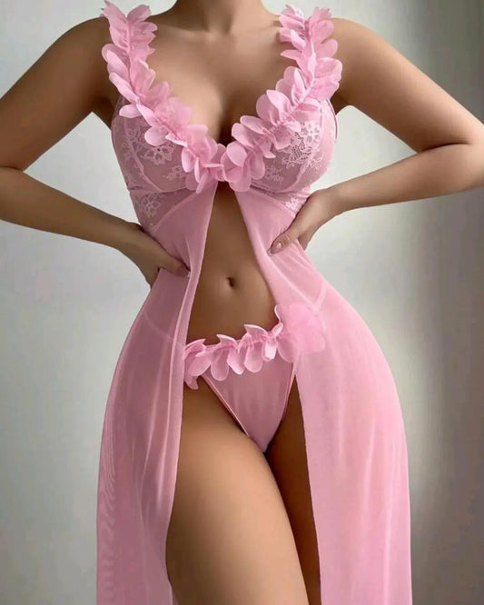 [Coco Witch] Midi length sexy mesh thin see-through two-piece pure desire nightdress woman