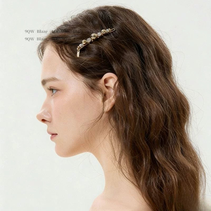 Light luxury gold bead rhinestone clip, high-end side broken hair bangs, niche design, exquisite broken hairpin hair accessories