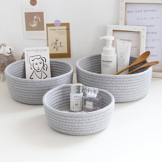 Nordic cotton thread woven storage basket, desktop sundries organizing basket, cosmetics snack storage box, small fabric storage basket