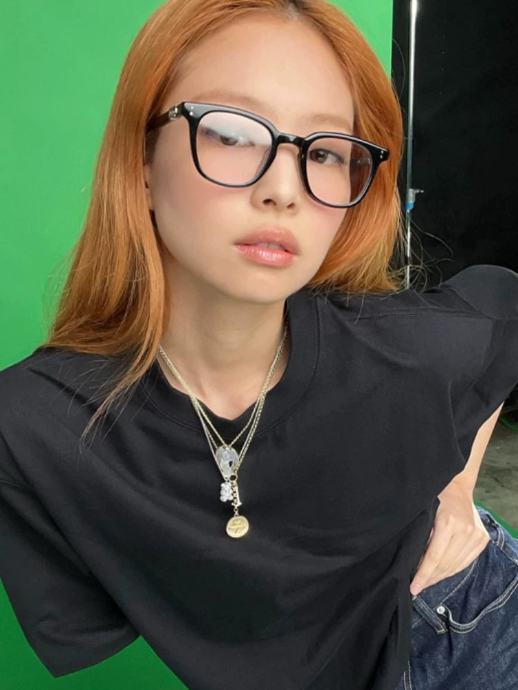 9QW Jin Zhini Jennie's diamond-encrusted geometric pendant necklace niche design letter metal collarbone chain for women