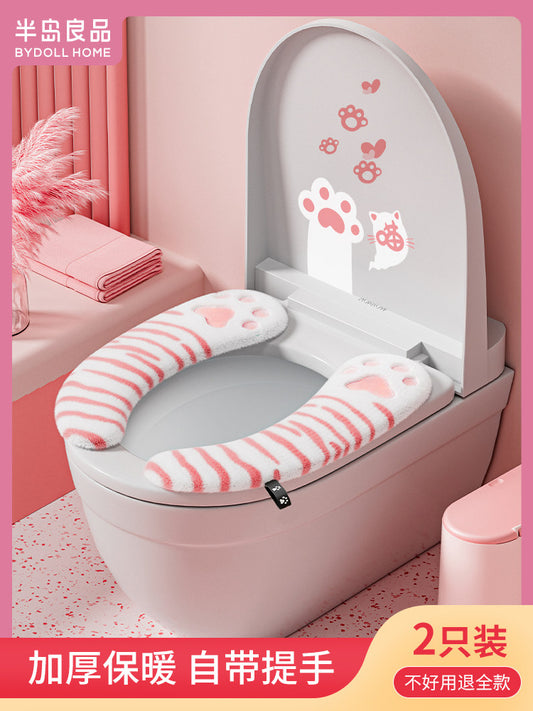 Toilet seat in winter, household four seasons universal toilet ring, winter paste-type large thickened toilet cushion