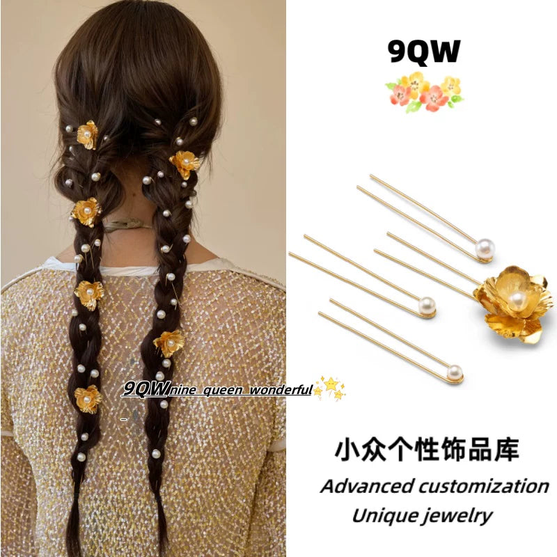 9QW homemade French ins style daily embellishment updo hair small hair hairpin flower hairpin versatile high-end styling accessories