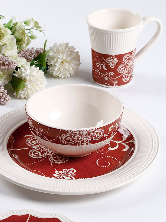 OMK Creative European Embossed Western Food Flat Plate Personalized Retro Red Steak Plate Home Flat Noodle Bowl Combination