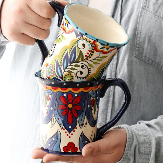 European and American hand-painted ceramic coffee mug mug creative fashion mug home breakfast milk mug office