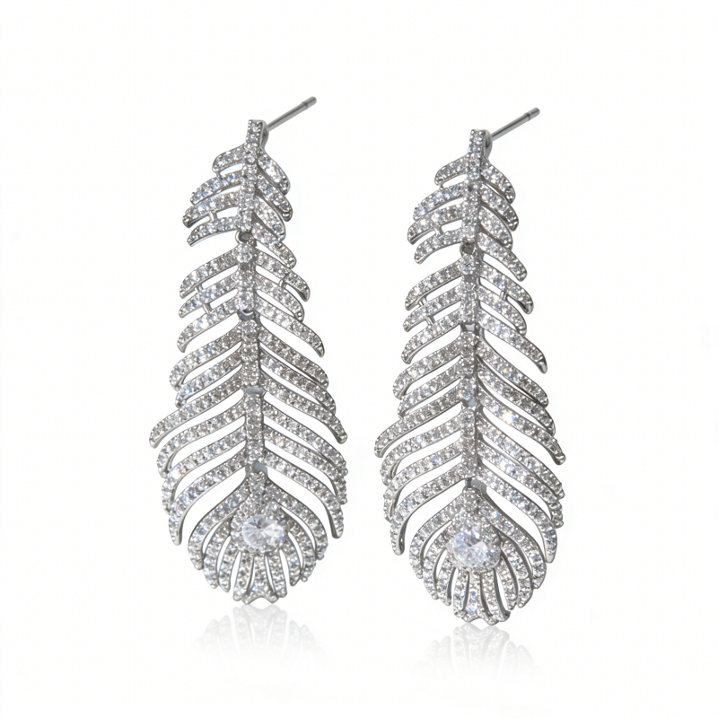 21st century Maharaja wife IU same zircon feather smart earrings, high-end long tassel to modify the face shape earrings