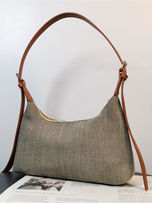 One shoulder crossbody crescent armpit bag canvas niche design versatile minimalist style commuting contrast linen foreign trade order