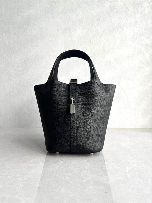 Foreign trade togo top layer cowhide vegetable basket high quality lychee pattern genuine leather classic fashion bucket bag handbag woman