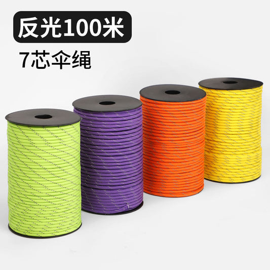 100m 7 Core Reflective Paracord Night Glow Bracelet Bag with 4mm Braided Wire DIY Canopy Tent Rope