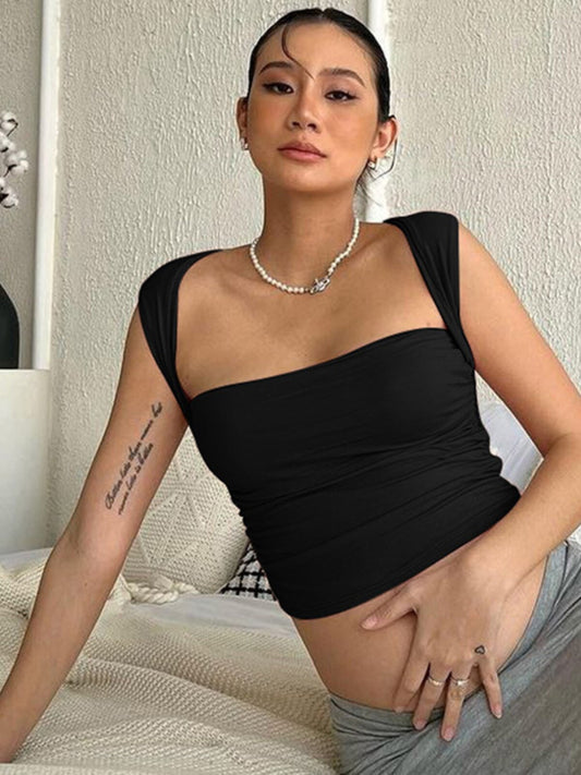European and American ins simple basic square neck sleeveless vest 2026 summer new pure desire hot girl slim navel crop T-shirt